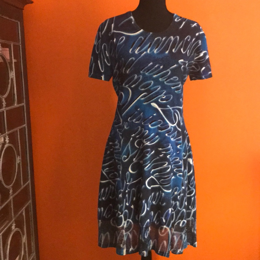 KENZO Blue Script Fitted Knit Dance Dress L